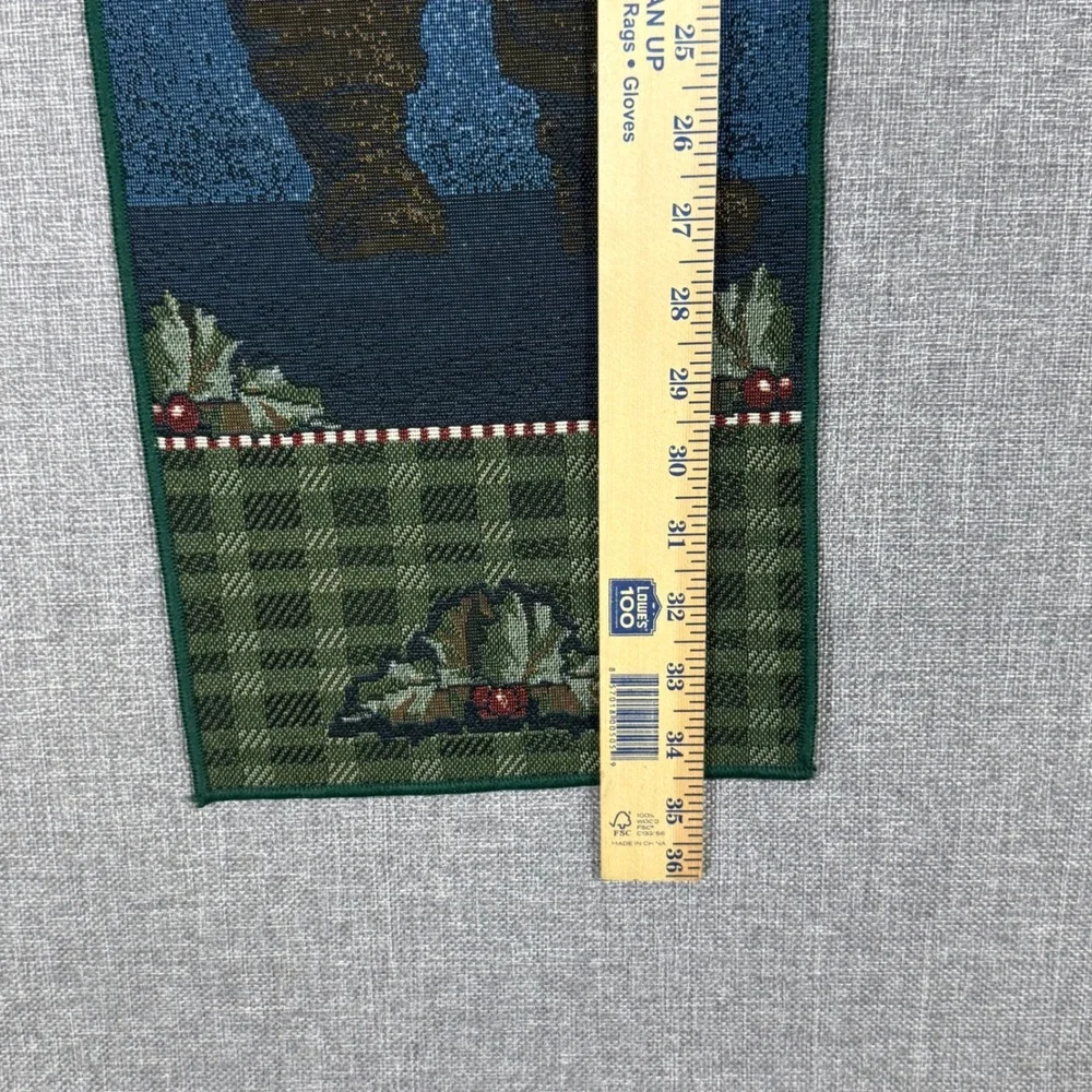 VTG American Weavers Santa Wall Hanging Decor Green Red Woven Tapestry 1998